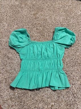 Women’s Puff Sleeve Smocked Peplum Top - Green